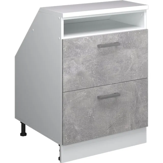 Vicco R-Line Keukenkast voor schuine wand – 60 cm met 2 laden, kastromp 60 cm diepte Beton Beton/Wit
