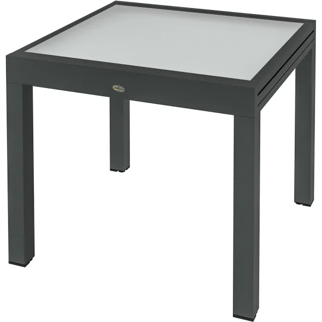 Lunpog Extendable Garden Table, Large Size, Unfolded, 160 x 80 W x 75 cm, Aluminium, Dark Grey, Tempered Glass Tray, Transparent Transparant