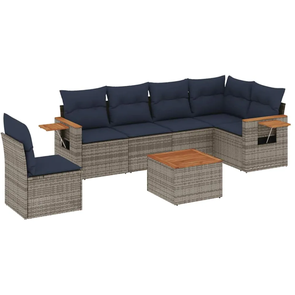 vidaXL 7-delige Loungeset met kussens poly rattan grijs