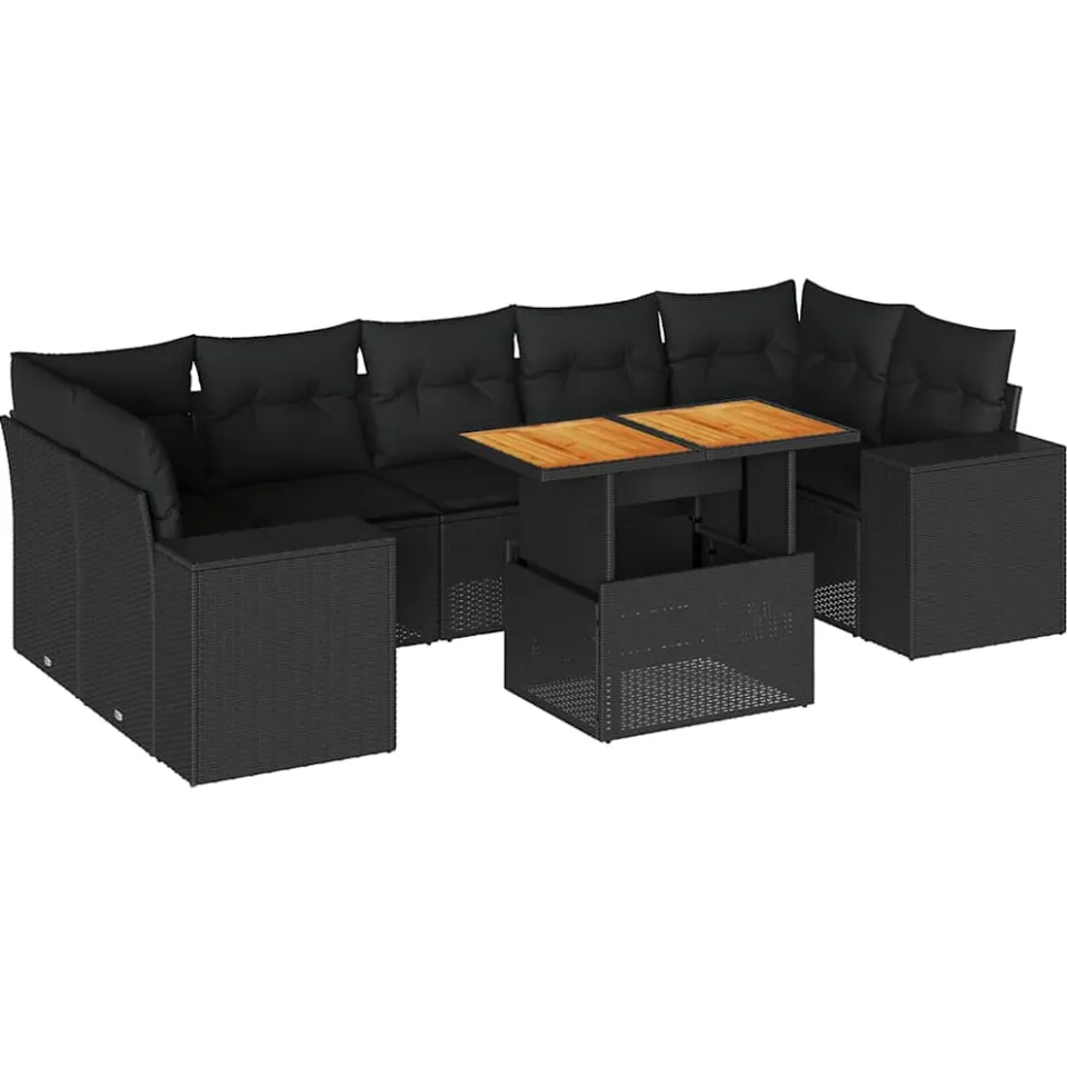vidaXL 8-delige Loungeset met kussens poly rattan zwart, foto 3