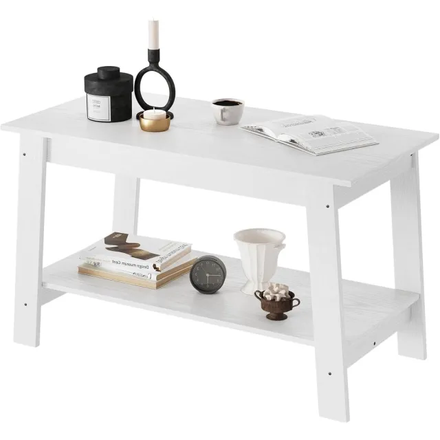 HOERFURIY Salontafel rechthoekig - 80 x 39 x 48 cm - Houten landelijke/modern farmhouse koffietafel met opbergplank, kras- & waterbestendig, voor woonkamer & kleine ruimtes, wit