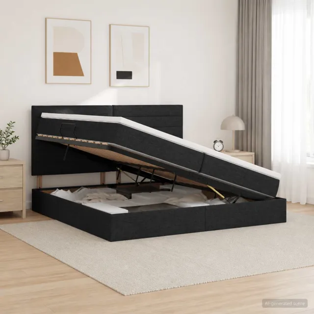 vidaXL LED Opslagbed met Matras Zwart 200 x 200 cm Stof