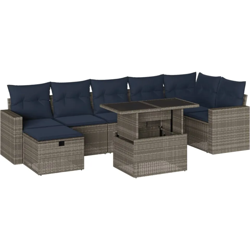 vidaXL 8-delige tuinbankset met kussens, grijs polyrotan, foto 3