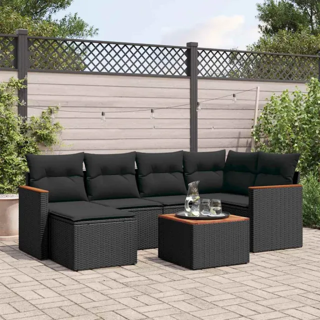 vidaXL 7-delige Loungeset met kussens poly rattan zwart, foto 2
