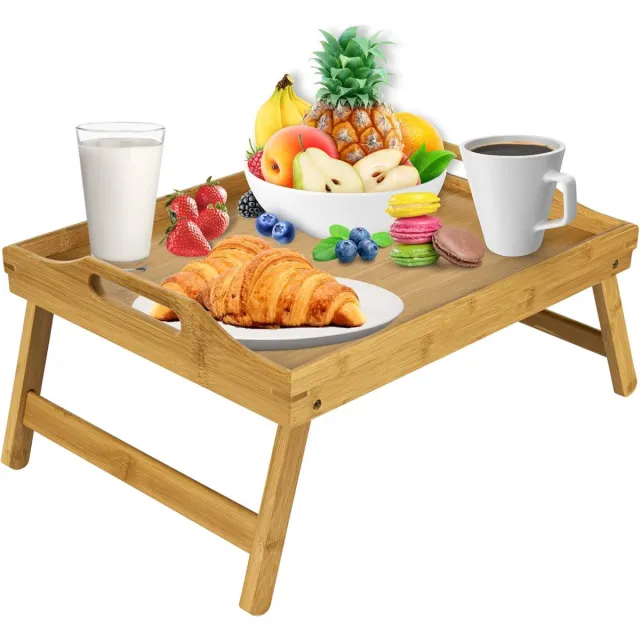 Lexium Store Lexium Bedtafeltje voor op Bed - Laptoptafel - Bedtafel - Banktafel - Laptoptafel verstelbaar - Ontbijttafel Natuurlijk bamboe