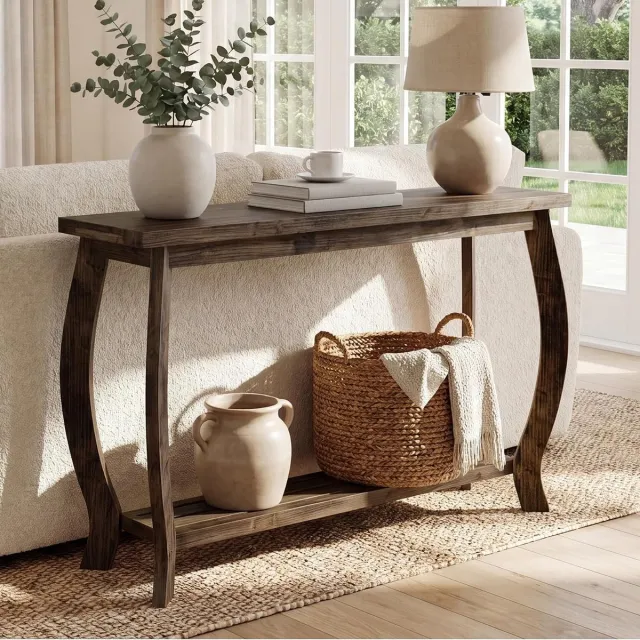 Tribesigns massief hout Consoletafel - Sidetable met opbergruimte - Bruin - 105 x 35 x 80 cm - Console Tafel voor Hal, Woonkamer, Entree