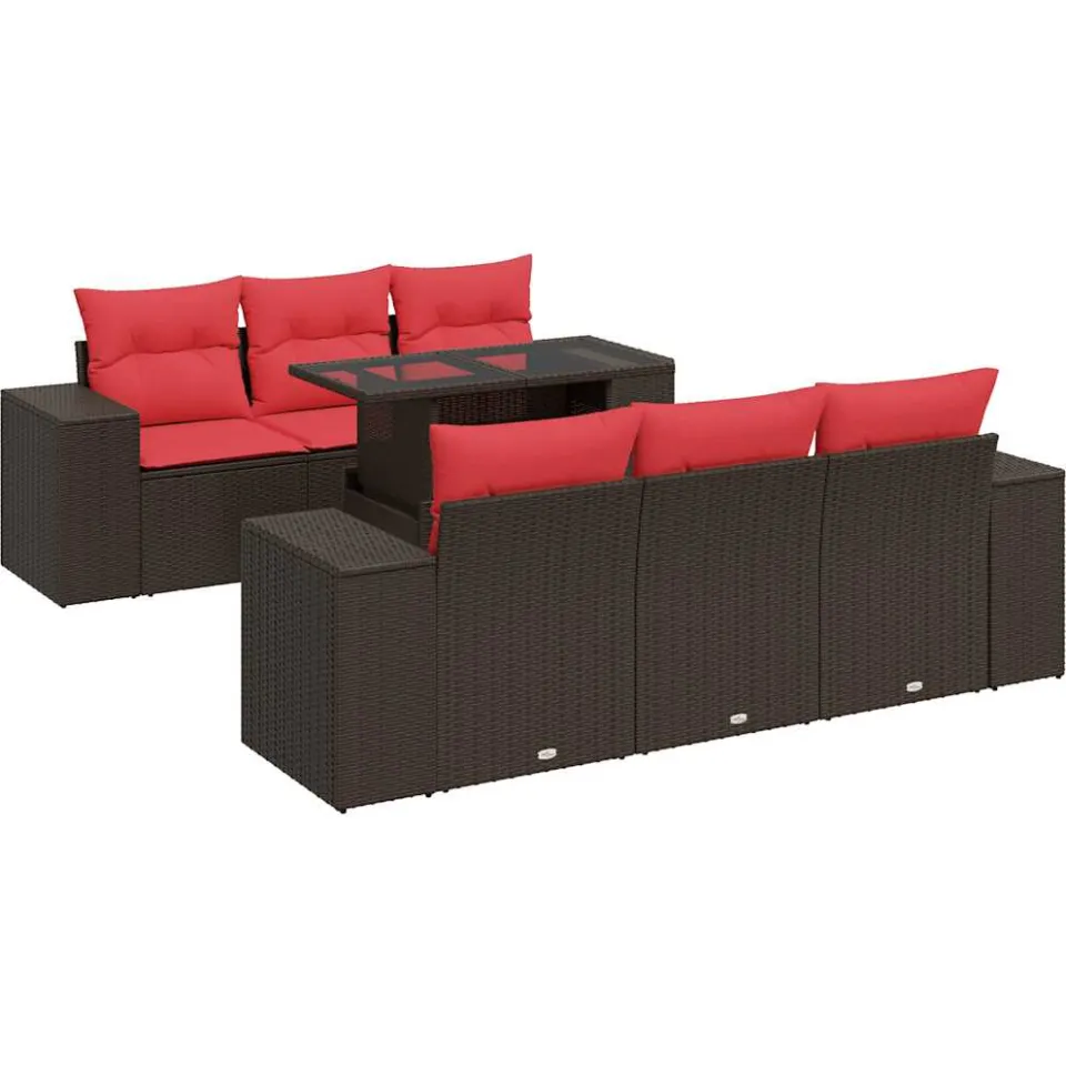 vidaXL 7-delige Loungeset met kussens poly rattan acacia bruin, foto 3