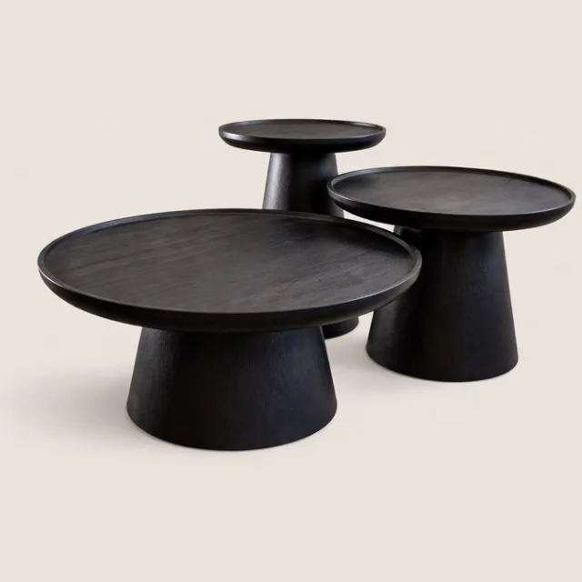 Niva Home Salontafel Set van 3 Mangohout – Rond – Zwart – Modern Design