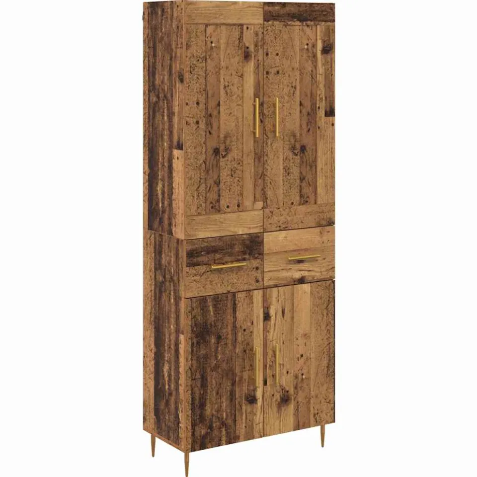 vidaXL Hoge kast Oud Hout 69,5 x 34 x 180 cm Bewerkt hout bruin, foto 3
