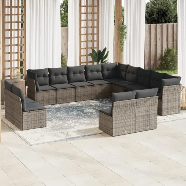 vidaXL 13-delige Loungeset met kussens poly rattan grijs, foto 2