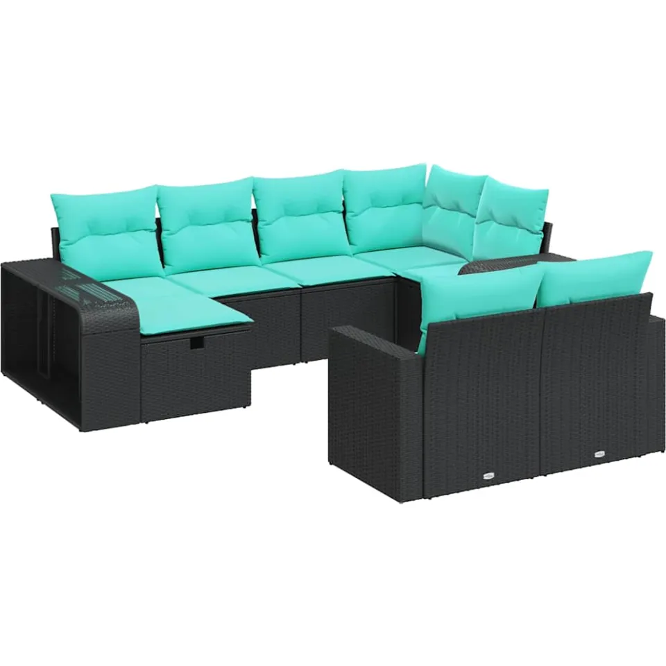 vidaXL 10-delige Loungeset met kussens poly rattan zwart, foto 3