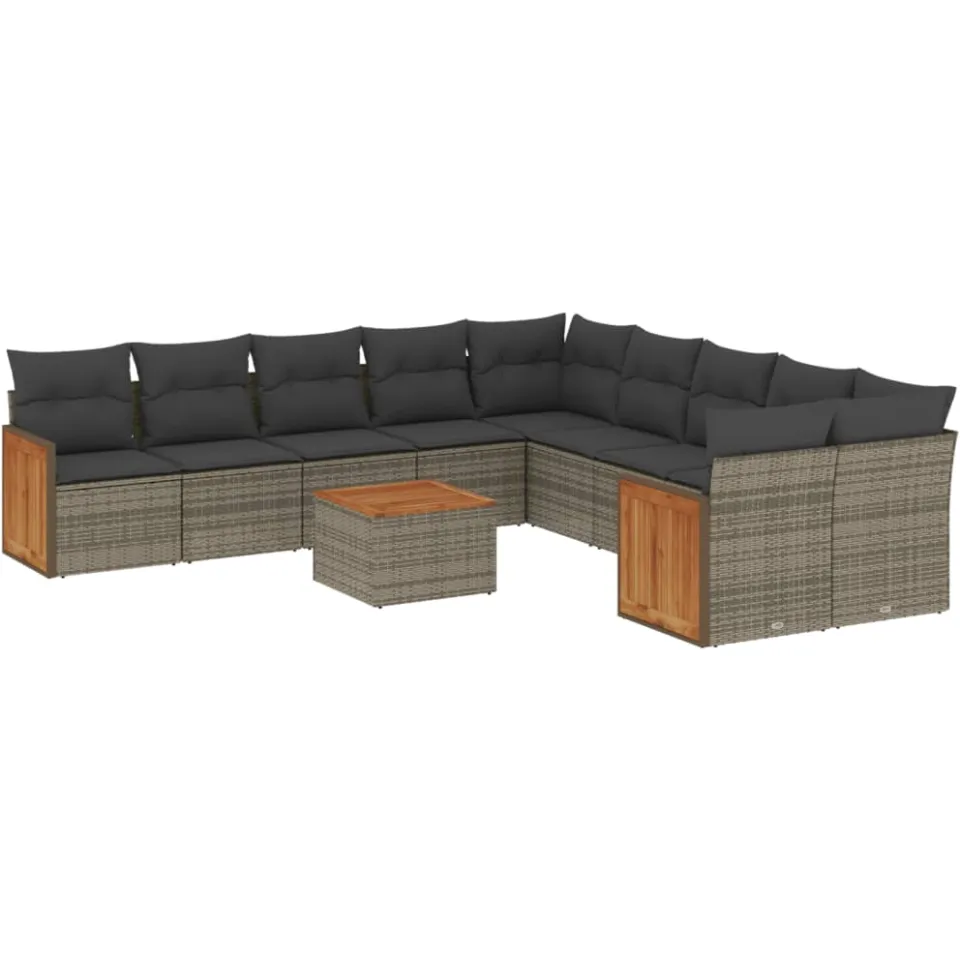 vidaXL 11-delige Loungeset met kussens poly rattan grijs, foto 3