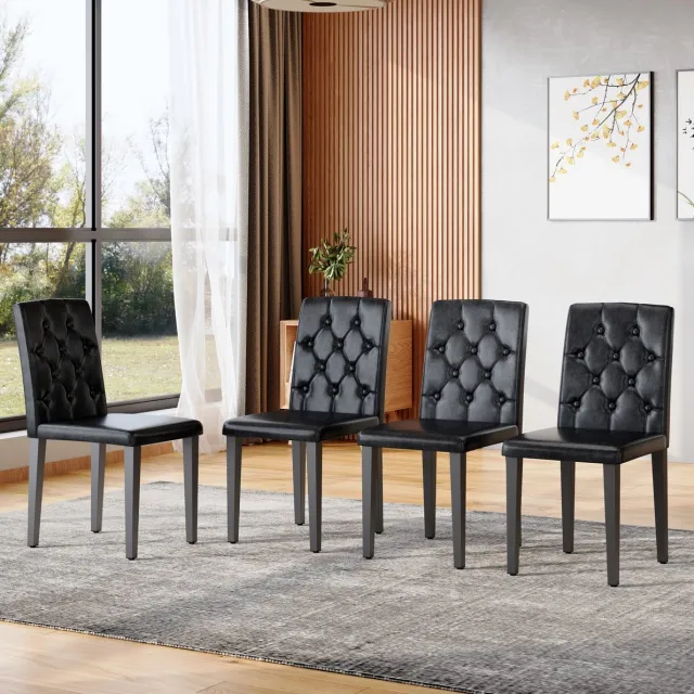 DESMIU Eetkamerstoel - Set Van 4 - 89 Cm - Gecapitonneerde Rugleuning En Zithoogte 45 Cm - Voor Eetkamer En Horeca - Metaal - Zwart Black