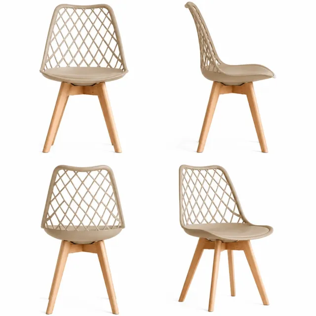 Jurrys eetkamerstoelen - Keukenstoelen - Set van 4 - Scandinavisch - Leren bekleding - Met rugleuning - Massief hout - Beige