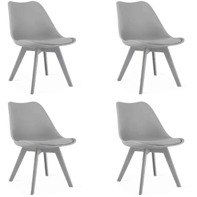 LEOBERT MARK Eetkamerstoelen – Set van 4 – Grijs Kunststof met Kunstleren Zitkussen – Kunststof Poten – Comfortabele Zitting – Modern Design – Moderne Stoel voor Eettafel, Keuken en Eetkamer