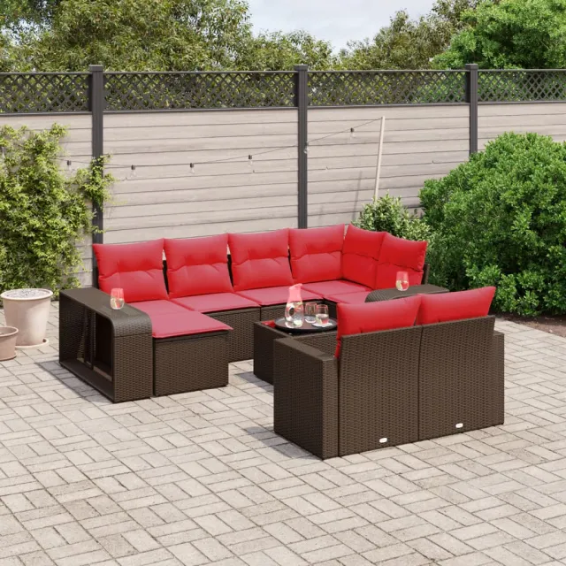 vidaXL 11-delige tuinbankset met kussens, bruin polyrotan, foto 2