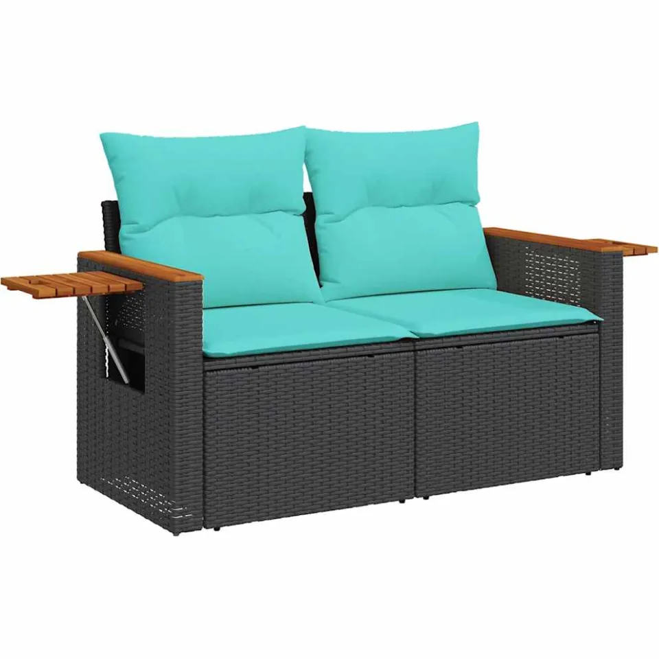 vidaXL 10-delige Loungeset met kussens poly rattan acacia zwart, foto 4