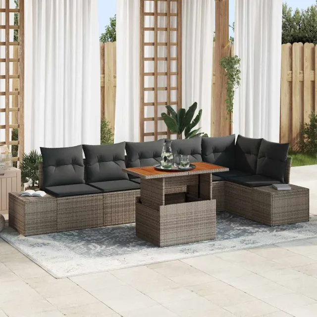 vidaXL Tuin Sofa Set 7 st Grijs Poly riet, foto 2