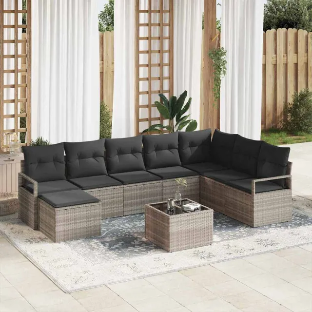 vidaXL Bankstel 8 st Lichtgrijs poly rattan, foto 2