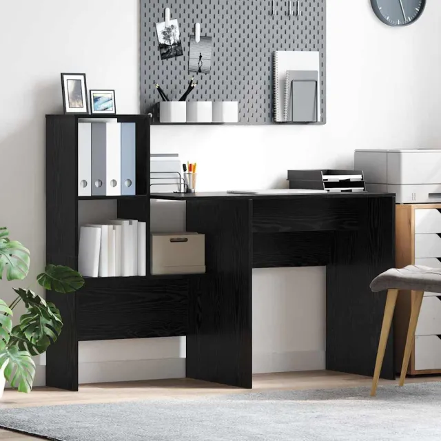 vidaXL Bureau Zwart Eiken 131,5 x 50 x 106,5 cm Bewerkt hout, foto 2