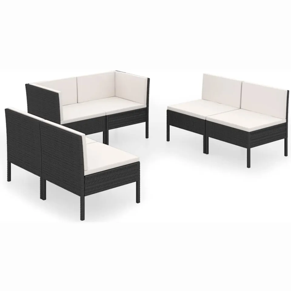 vidaXL 6-delige Loungeset met kussens poly rattan zwart, foto 3