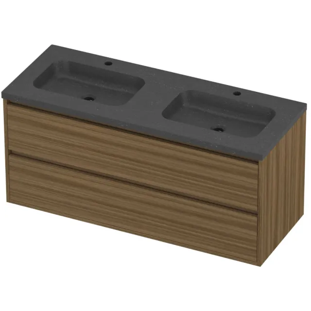 Proline Rollo Badmeubelset Hardsteen Elegant 2 Laden 120x46x54 cm Blue Stone Caramel Walnut Houtlook