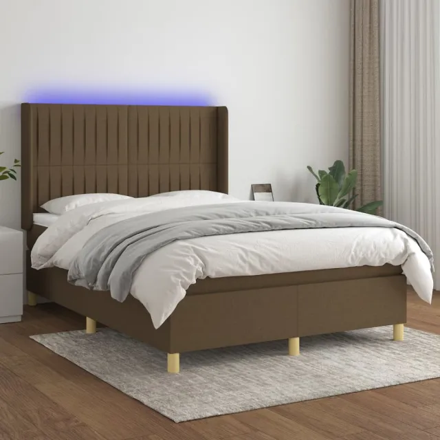 vidaXL Boxspring met matras en LED stof donkerbruin 140x190 cm bruin