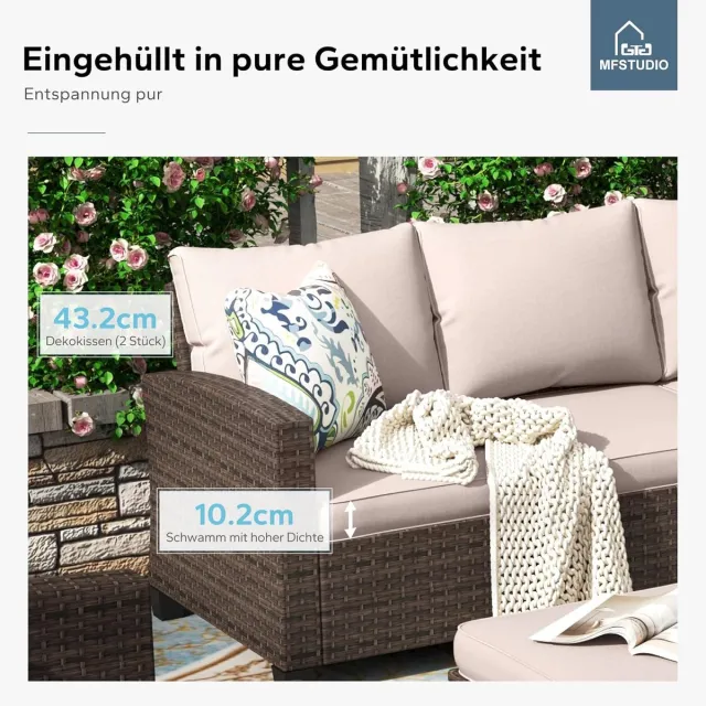 Laura Tuin Loungeset Modulaire Rotan Hoekbank met Kussens 61x61x44,5 cm – Weerbestendige Balkon & Tuinmeubelset met Cushion Pro Technologie, UV-bestendig en Multifunctioneel Design – Laura Beige