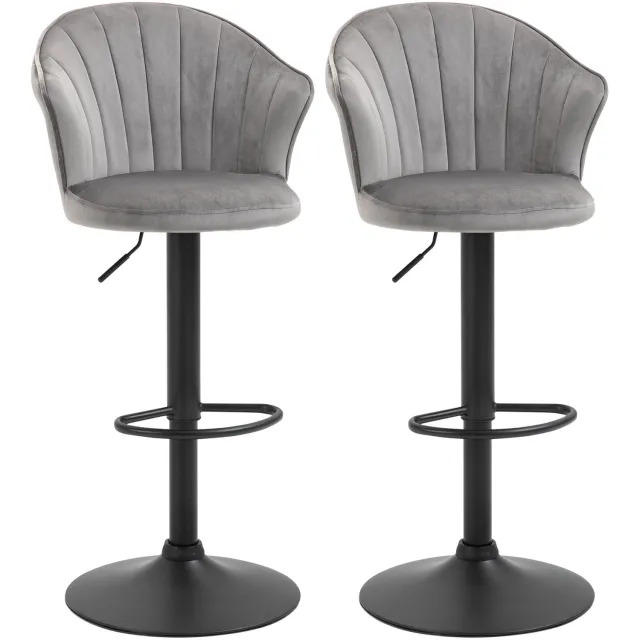 Homona Barkrukken - Set van 2 - Draaibaar en in hoogte verstelbaar - Met voetsteun en knoopdetails - Polyester - 54 x 56 x 91-111 cm - Grijs