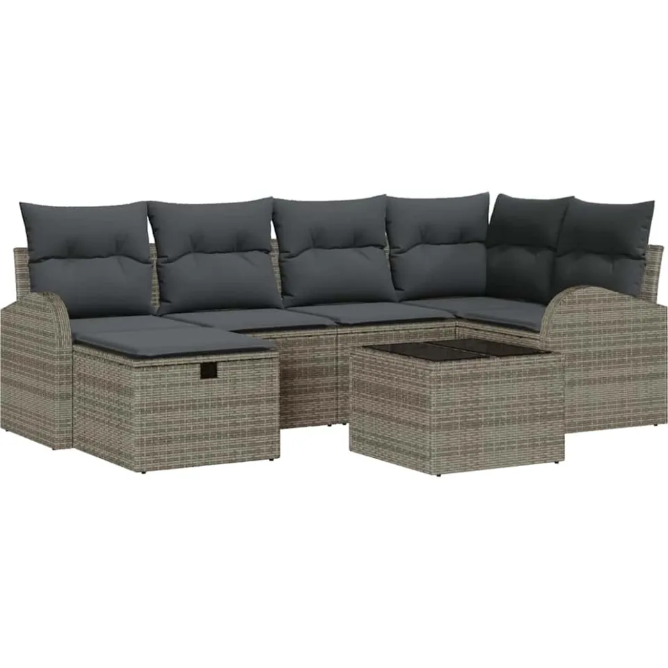 vidaXL Tuin Sofa Set 7 st Grijs poly rattan