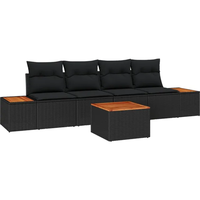 vidaXL Tuin Sofa Set 5 st Zwart Poly riet, foto 4