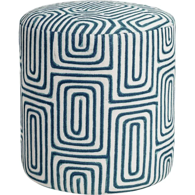 Poufue Luxe Poef met Print - Dizzy Blue - Tall Round Blauw