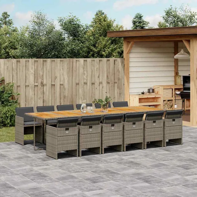 vidaXL 13-delige Tuinset met kussens poly rattan grijs
