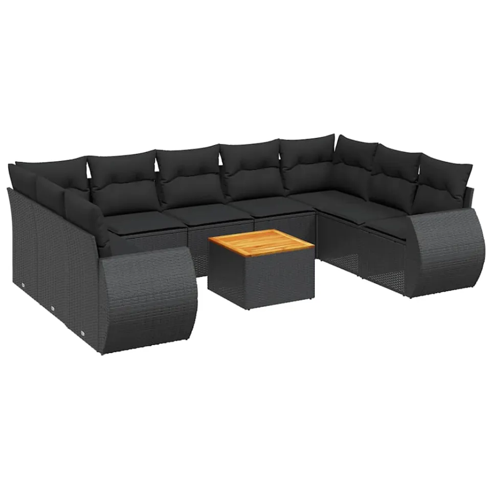 vidaXL 10-delige Loungeset met kussens poly rattan zwart, foto 3