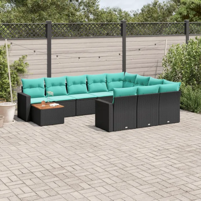 vidaXL 11-delige Loungeset met kussens poly rattan zwart, foto 2