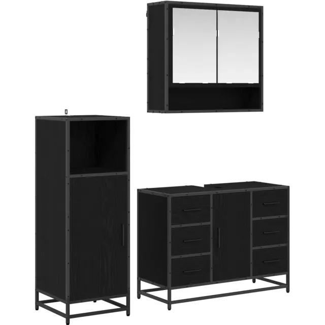 vidaXL Badkamermeubelset 3 st Zwart Eiken 80 x 33 x 60 cm Bewerkt hout
