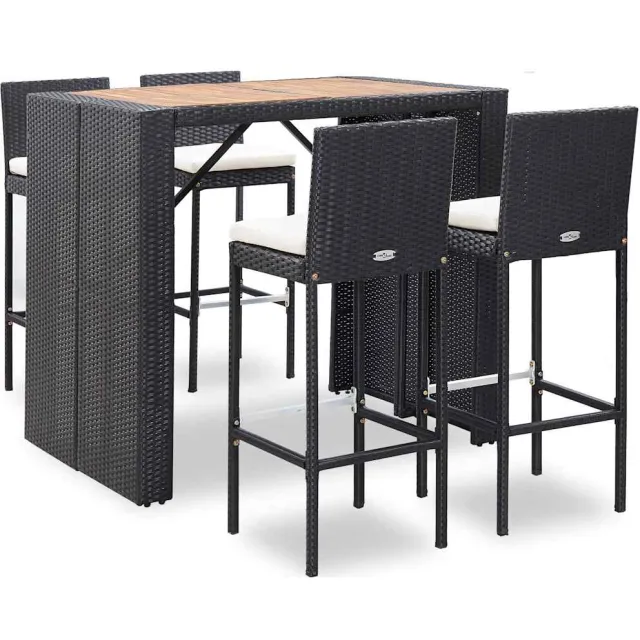 vidaXL 5-delige Tuinbarset poly rattan en acaciahout zwart