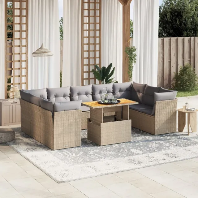 vidaXL 10-delige Loungeset met kussens poly rattan beige, foto 2