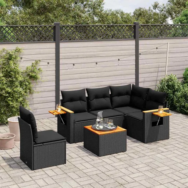 vidaXL 6-delige Loungeset met kussens poly rattan zwart, foto 2