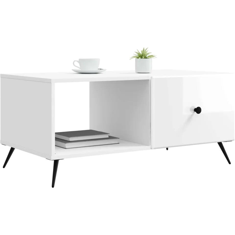 vidaXL Salontafel Hoogglans Wit 90 x 50 x 40 cm Bewerkt hout, foto 2