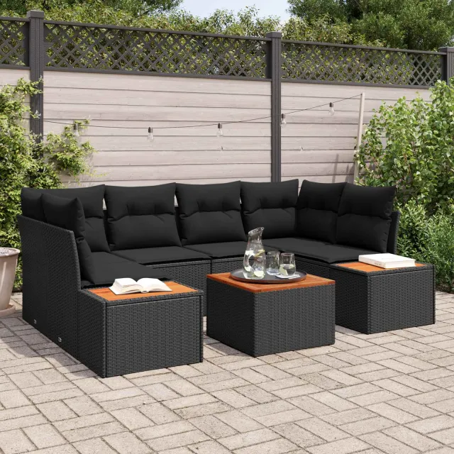 vidaXL Tuin Sofa Set 7 st Zwart Poly riet