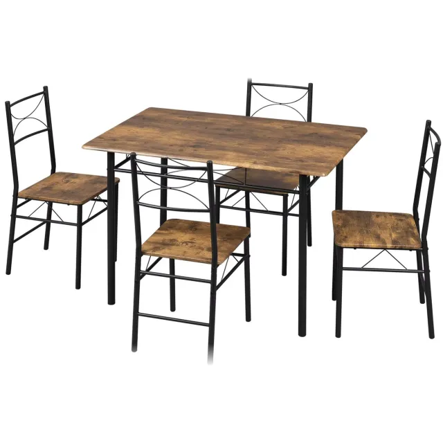 Whoopr® 5-Delige Eettafelset voor 4 Personen – Rechthoekige Eettafel 110 × 70 cm met 4 Eetkamerstoelen – Industriële Eetkamerset met Metalen Frame Bruin