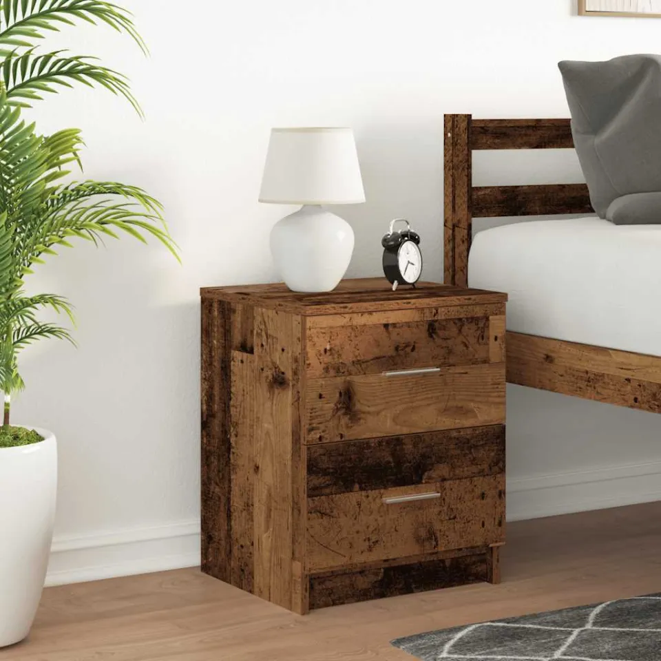 vidaXL Nachtkastje met 2 lades 40x36x50 cm oud houtkleurig grijs, foto 2