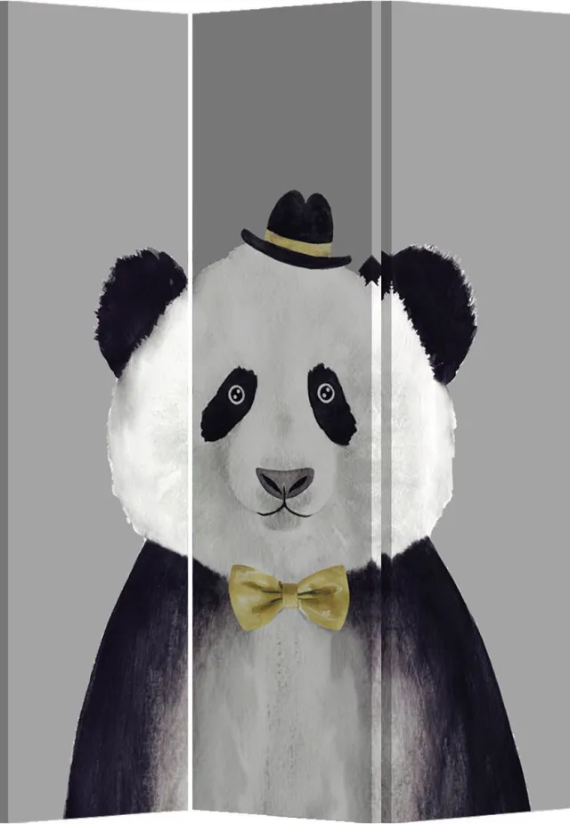Fine Asianliving Kamerscherm Scheidingswand B120xH180cm 3 Panelen Panda Zwart, Wit, Multicolour, Grijs