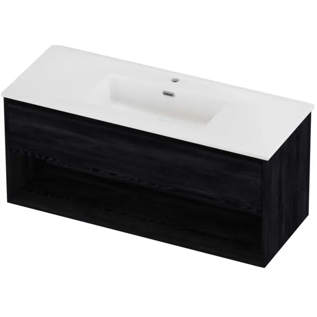 Proline Tribute Badmeubelset Porselein Elegant 1 Gat Schap 120x46x54 cm Mat White Black Oak Eiken