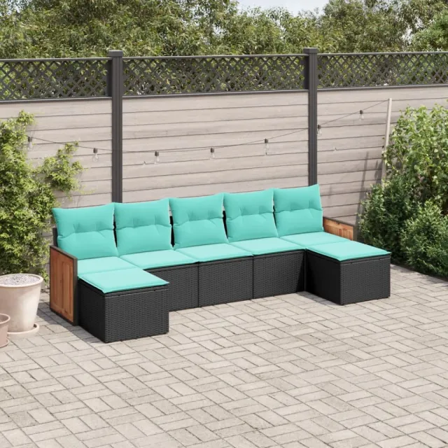 vidaXL 7-delige tuinbankset met kussens van zwart polyrotan, foto 2