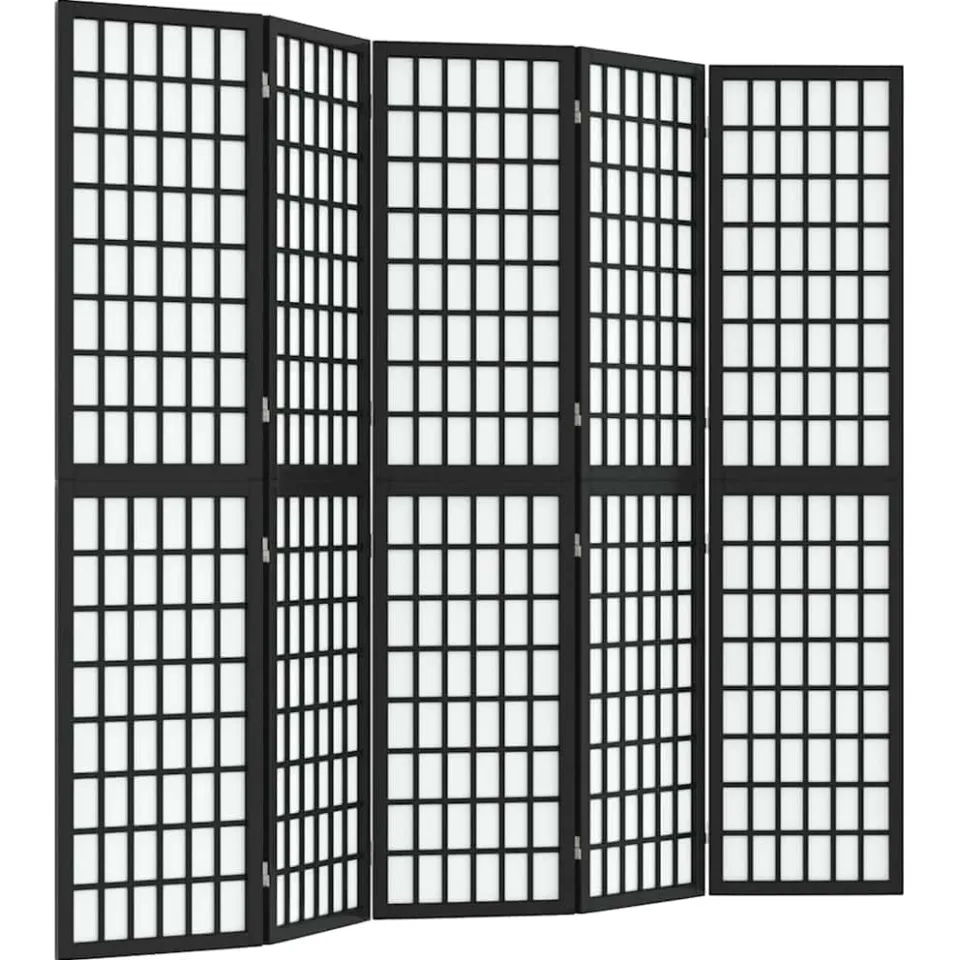 vidaXL Kamerscherm inklapbaar 5 panelen Japanse stijl 200x170 cm zwart, foto 4