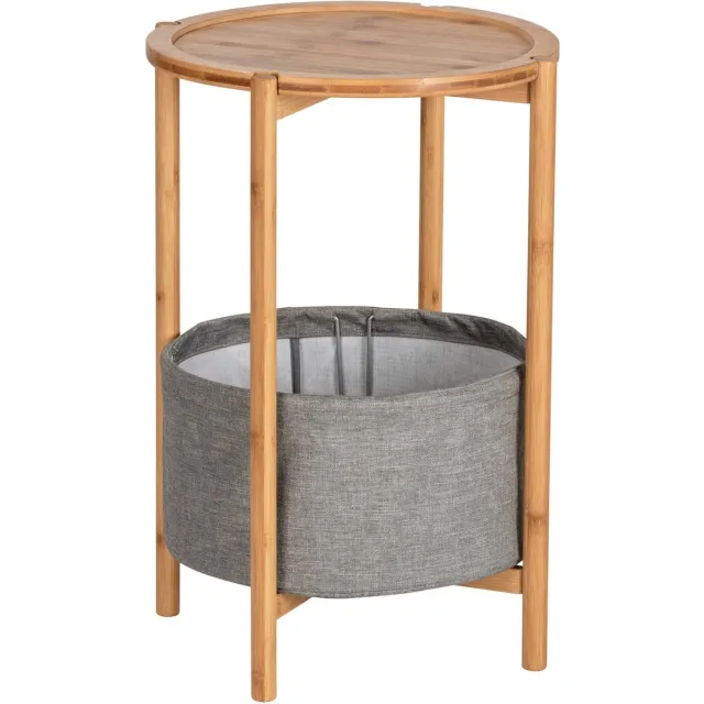 Wenko Bijzettafel BAHARI, bamboe, met stoffen opbergmand, rond, WENKO bruin