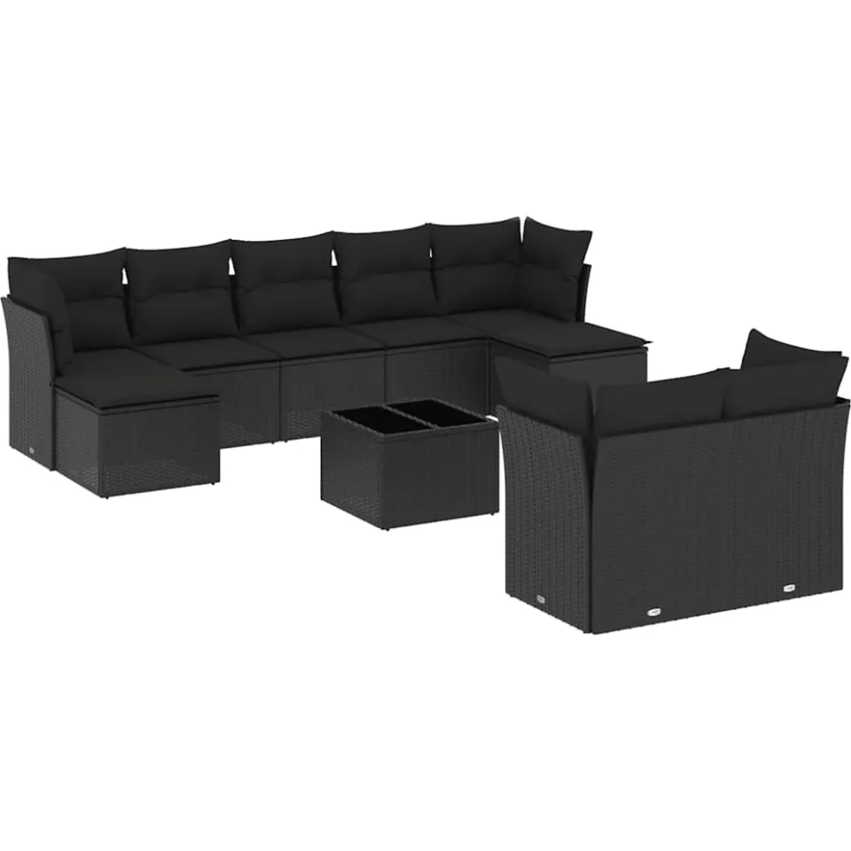vidaXL 10-delige Loungeset met kussens poly rattan zwart, foto 3