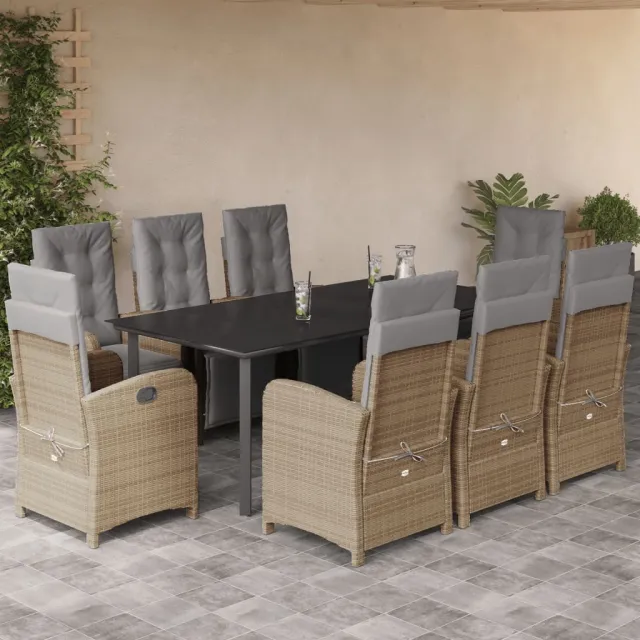 vidaXL 9-delige Tuinset met kussens poly rattan beige, foto 2